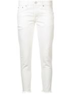 Moussy Vintage Cropped Raw Hem Skinny Jeans - White