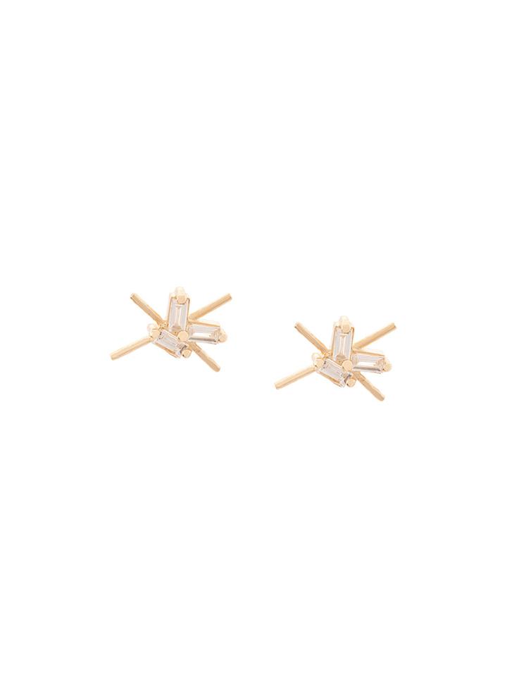 Zofia Day Triple Baguette Stud Earrings - Metallic