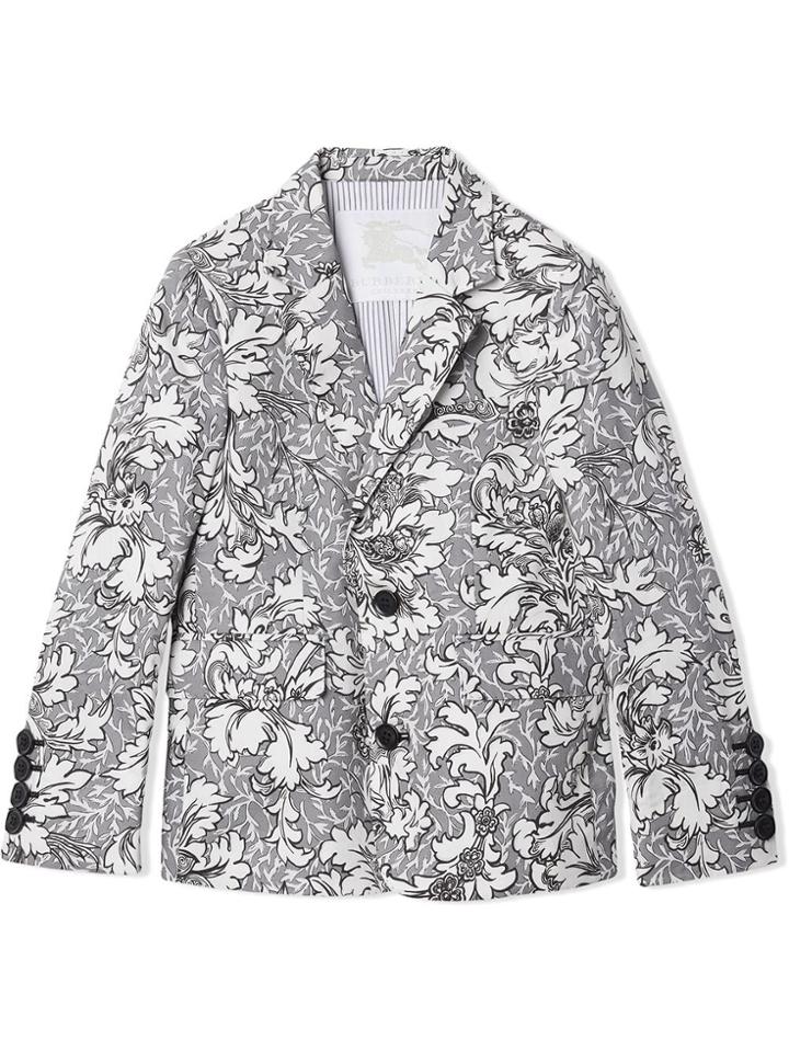 Burberry Kids Teen Floral Print Cotton Blazer - Grey