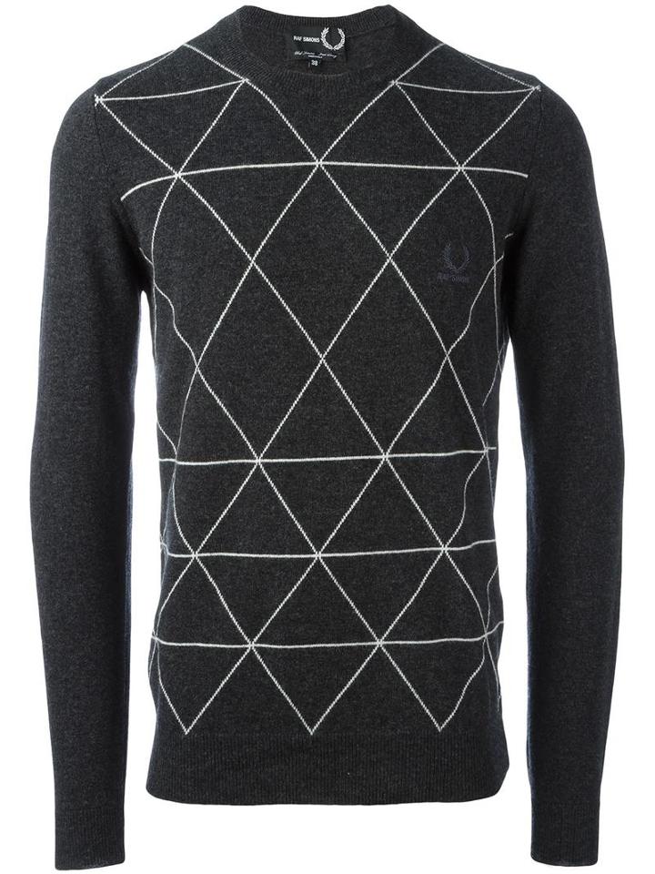 Raf Simons X Fred Perry Diamond Print Jumper, Men's, Size: 36, Grey, Wool