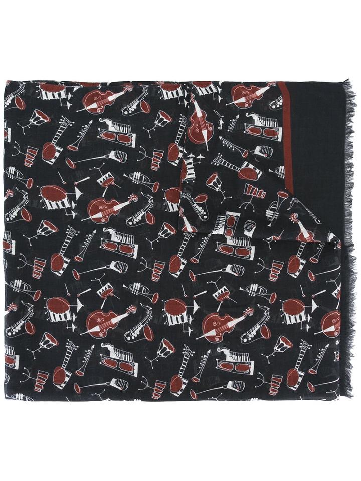 Dolce & Gabbana Musical Instrument Print Scarf, Men's, Blue, Modal/cashmere
