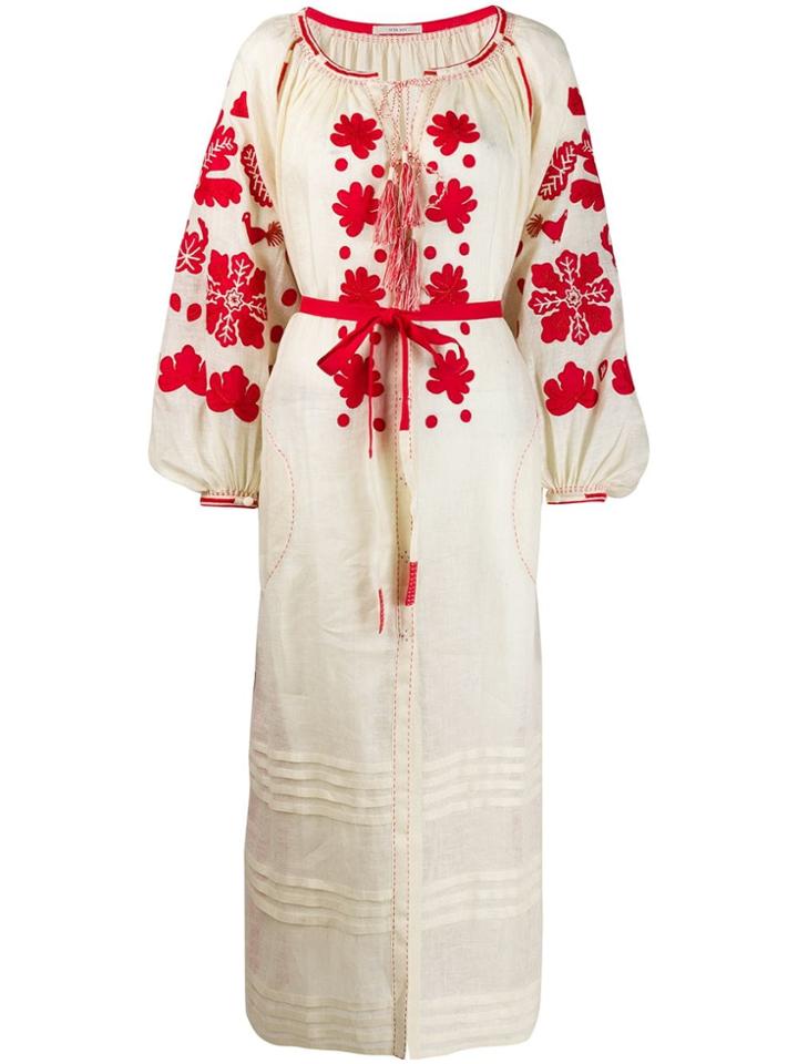 Vita Kin Embroidered Leafs Dress - Neutrals