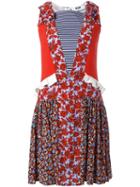Msgm - Floral Print Flared Dress - Women - Silk/polyester - 38, Red, Silk/polyester