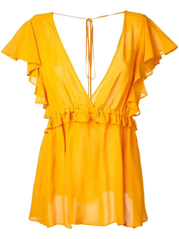 Le Ciel Bleu - V-neck Ruffle Blouse - Women - Rayon - 36, Yellow/orange, Rayon