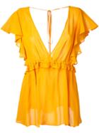 Le Ciel Bleu - V-neck Ruffle Blouse - Women - Rayon - 36, Yellow/orange, Rayon