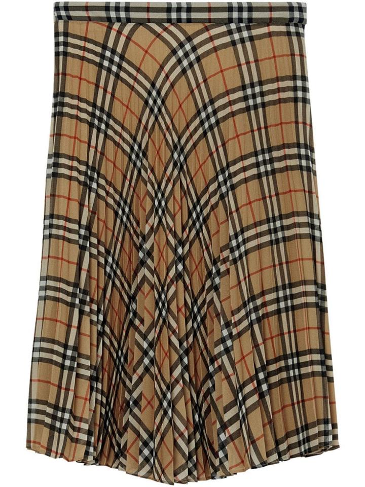 Burberry Vintage Check Chiffon Pleated Skirt - Brown
