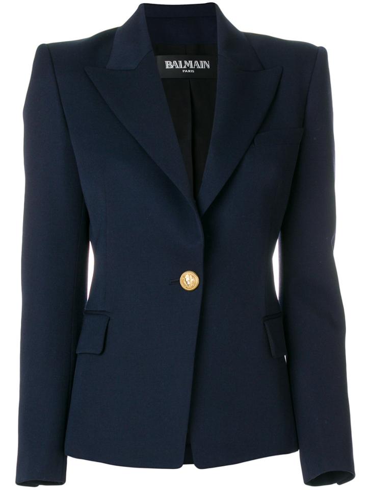 Balmain Embossed Button Blazer - Blue
