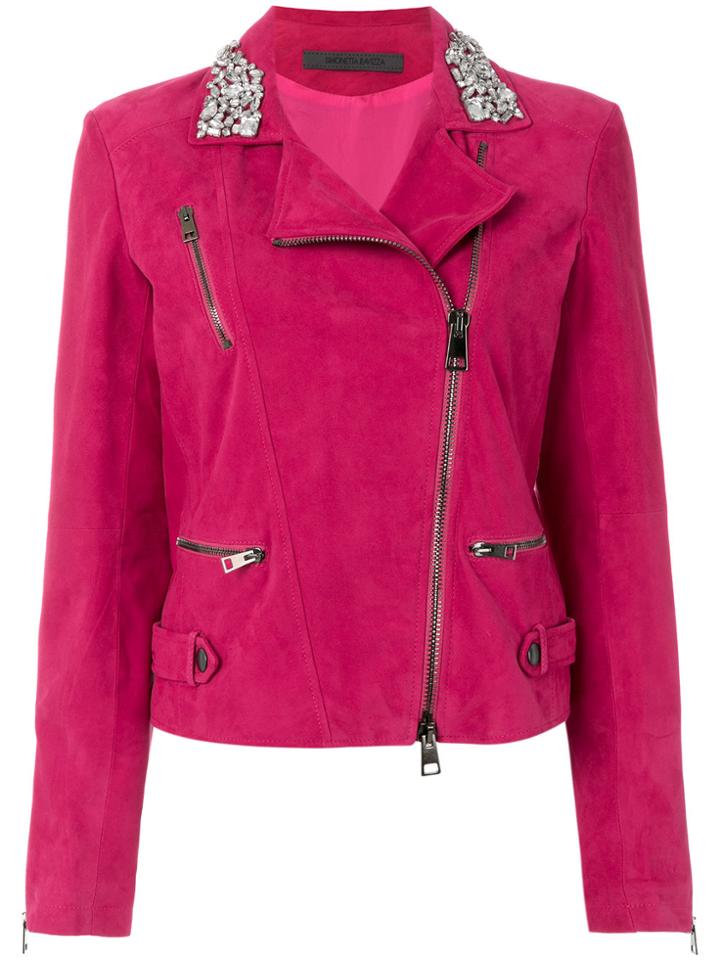 Simonetta Ravizza Embellished Biker Jacket - Pink & Purple