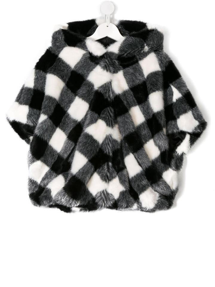 Monnalisa Teen Faux-fur Checked Jacket - Black