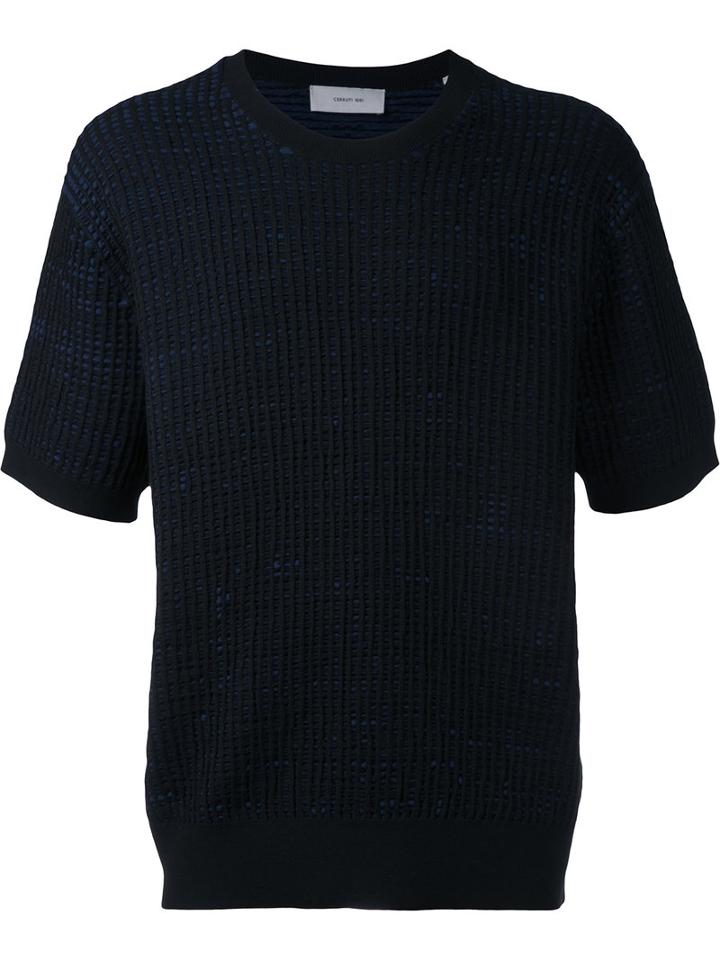 Cerruti 1881 Ribbed Stitch T-shirt, Men's, Size: Large, Black, Polyamide/polyester/spandex/elastane/viscose