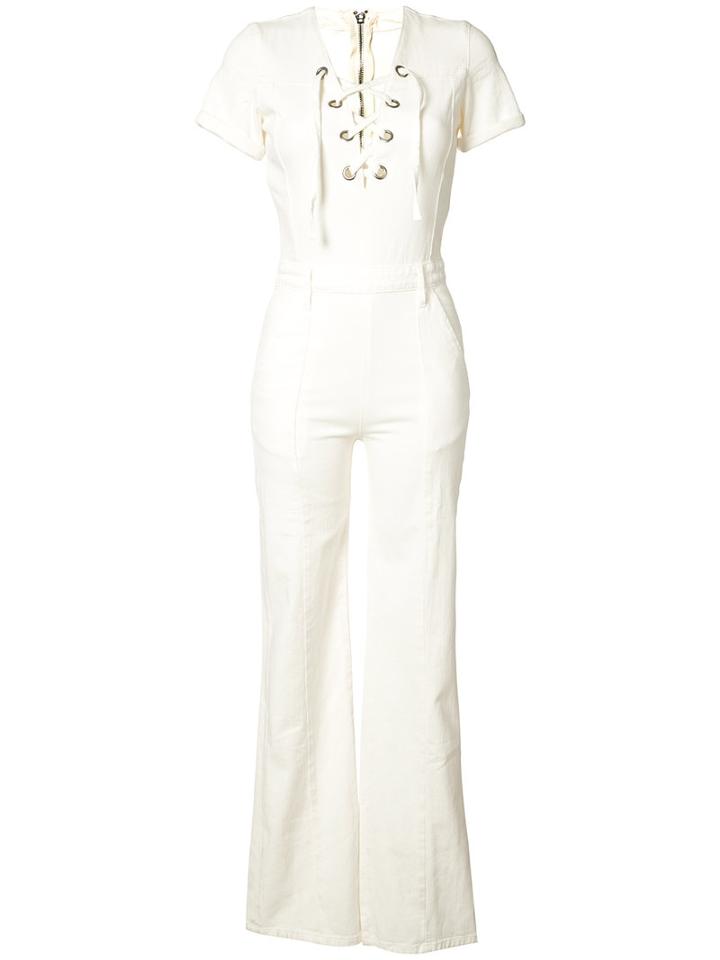 Frame Denim Lace-up Jumpsuit, Women's, Size: Small, White, Cotton/spandex/elastane
