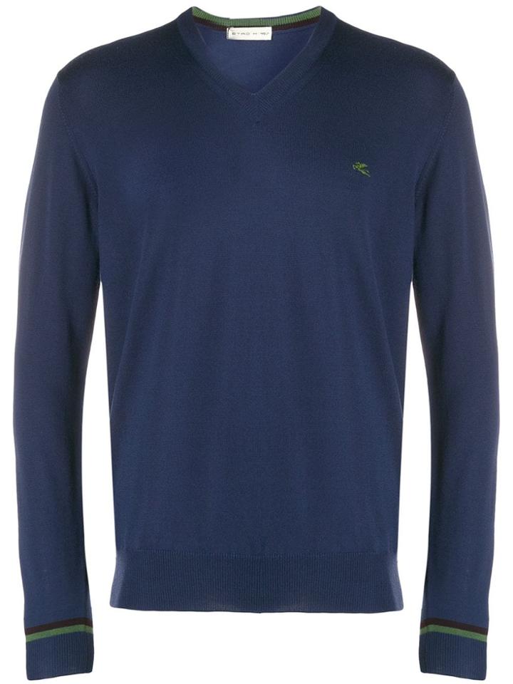 Etro V-neck Logo Sweatshirt - Blue