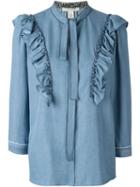 Marc Jacobs Ruffled Denim Blouse, Women's, Size: 8, Blue, Lyocell