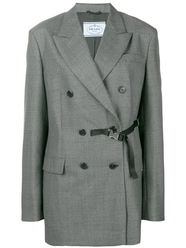 Prada Belted Double Breasted Blazer - Grey