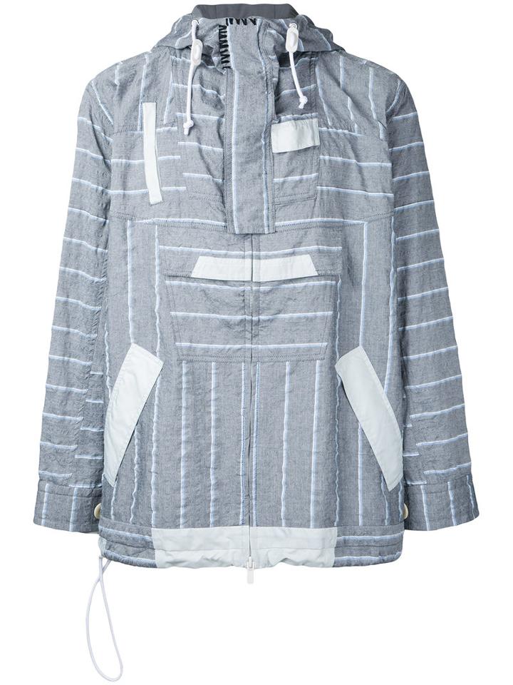 Sacai - Stripe Panel Hooded Jacket - Men - Cotton/linen/flax/polyester - 1, Grey, Cotton/linen/flax/polyester