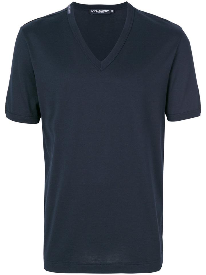Dolce & Gabbana - V-neck T-shirt - Men - Cotton - 46, Blue, Cotton