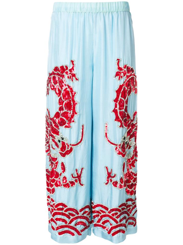 P.a.r.o.s.h. Embroidered Dragon Trousers - Blue