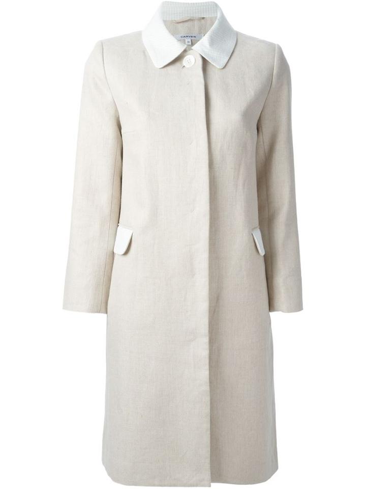 Carven Gingham Collar Coat, Women's, Size: 42, Nude/neutrals, Cotton/acetate/viscose/linen/flax