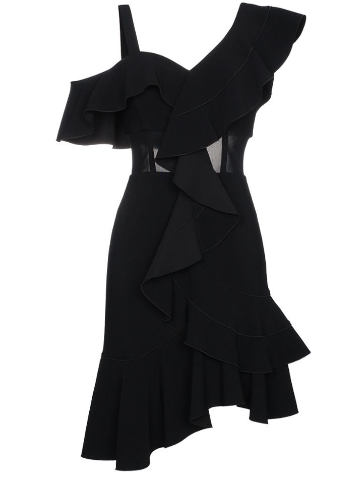 Proenza Schouler Silk Asymmetric Mini Dress With Ruffles - Black