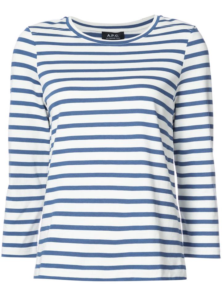 A.p.c. Three-quarters Sleeve Striped T-shirt - Blue