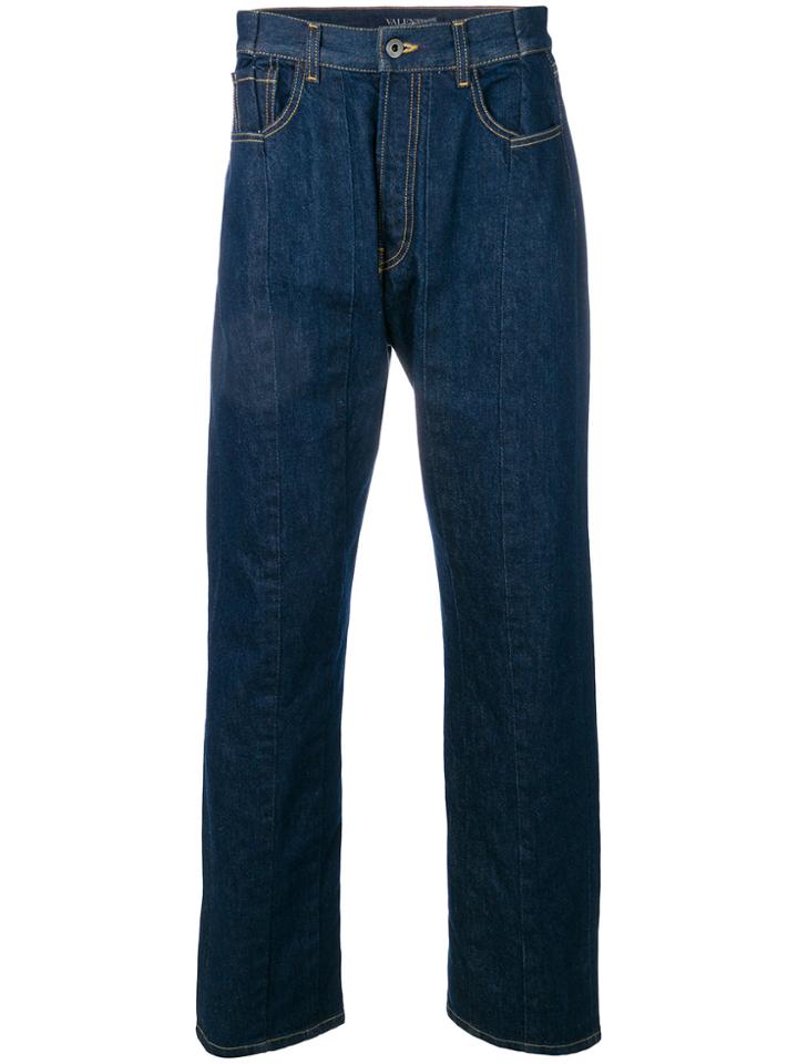 Valentino Vltn Folded Stitch Slim Fit Jeans - Blue