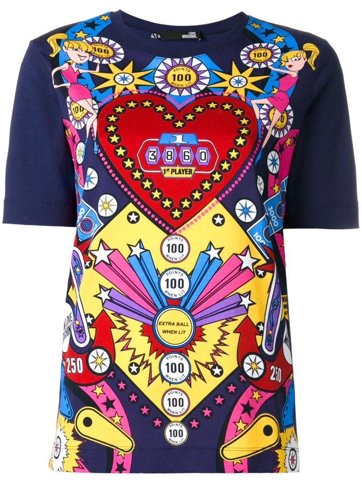 Love Moschino Arcade Game Print T-shirt, Women's, Size: 42, Blue, Cotton