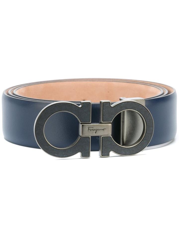 Salvatore Ferragamo Gancini Buckle Belt, Men's, Size: 105, Blue, Leather
