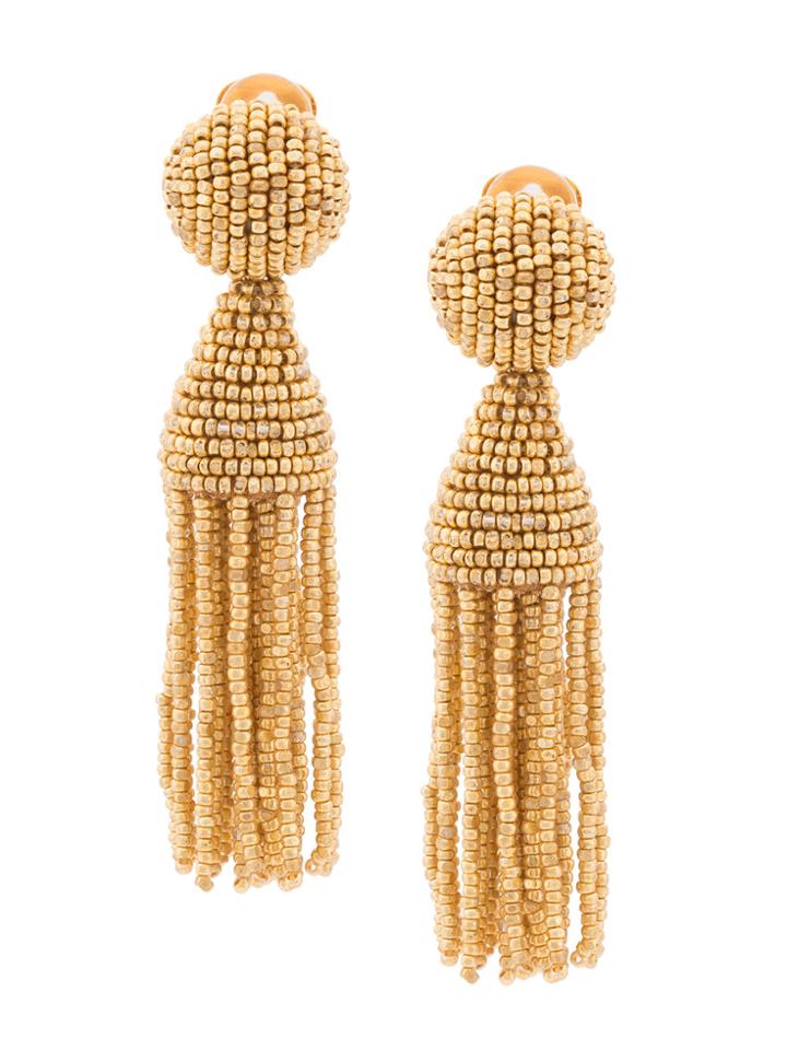 Oscar De La Renta Beaded Tassel Clip-on Earrings - Metallic