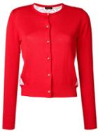 Loveless - Back Lace Cardigan - Women - Cotton/rayon - 34, Red, Cotton/rayon