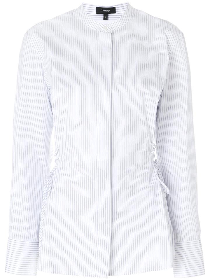 Theory Pinstripe Lace-up Waist Shirt - White