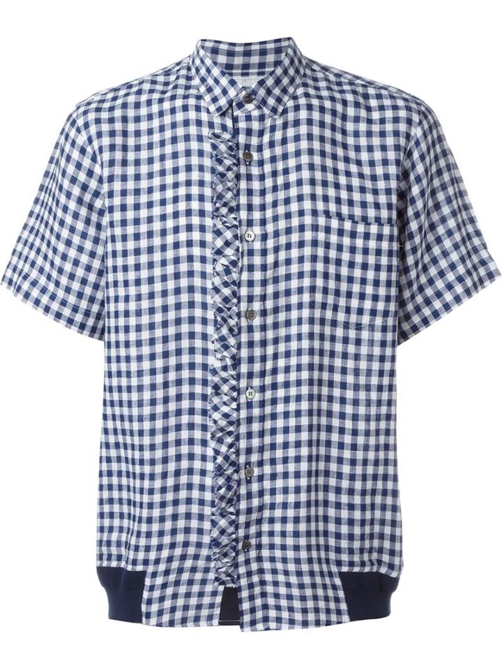 Sacai Gingham Shirt, Men's, Size: 3, Blue, Linen/flax/cotton/polyester