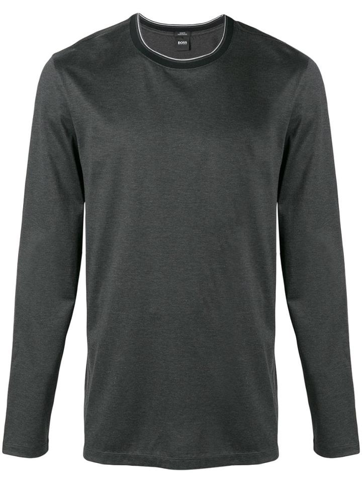 Boss Hugo Boss Striped Trim Long Sleeve Top - Grey
