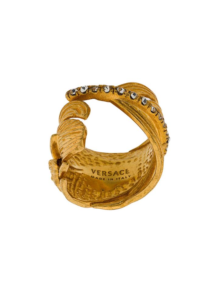Versace Embellished Leaf Ring - Metallic