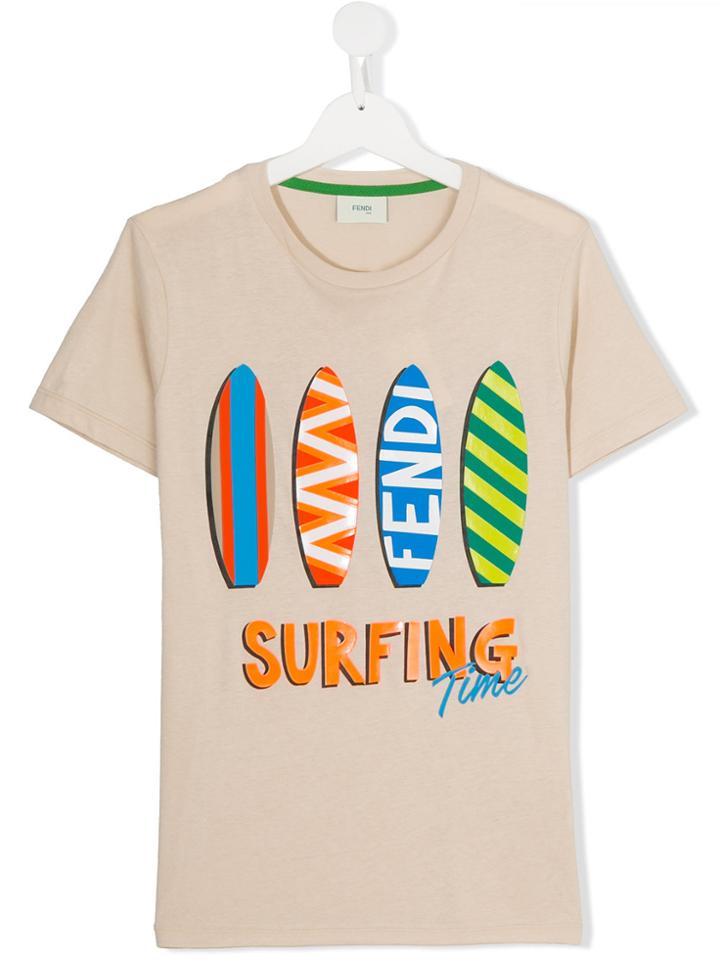 Fendi Kids Teen Surfing Print T-shirt - Nude & Neutrals