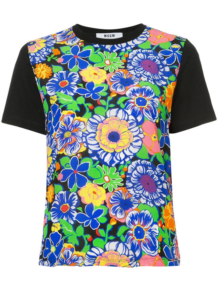Msgm Floral Printed T-shirt - Black