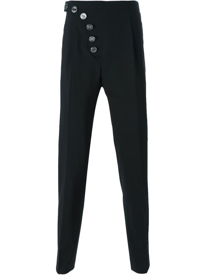 Versus Logo Button Trousers, Men's, Size: 48, Black, Cotton/polyamide/spandex/elastane/wool