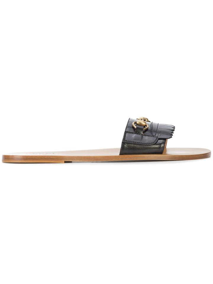 Gucci Fringe Horsebit Slip-on Sandals - Black