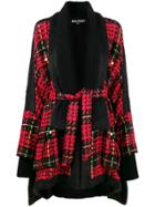 Balmain Belted Checked Cape Coat - Black