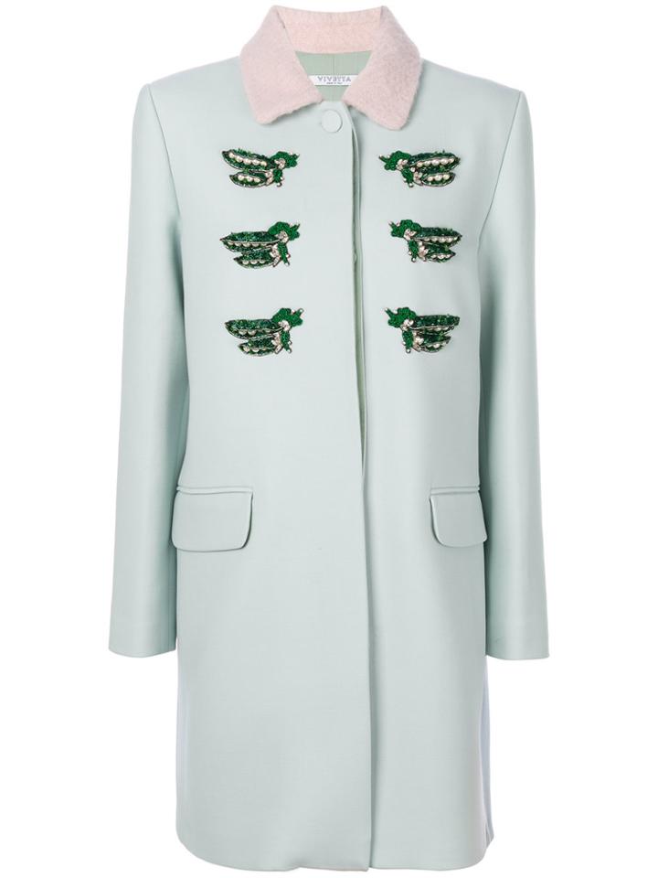 Vivetta Beaded Patches Midi Coat - Blue