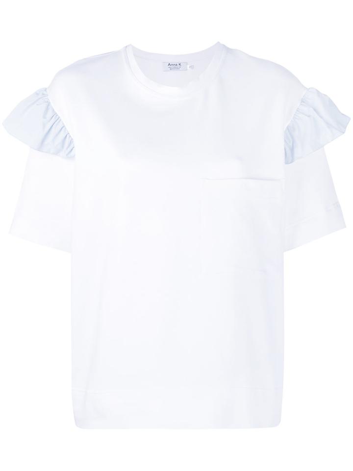Anna K - Frill Sleeve T-shirt - Women - Cotton/polyester/spandex/elastane/microfibre - S, White, Cotton/polyester/spandex/elastane/microfibre