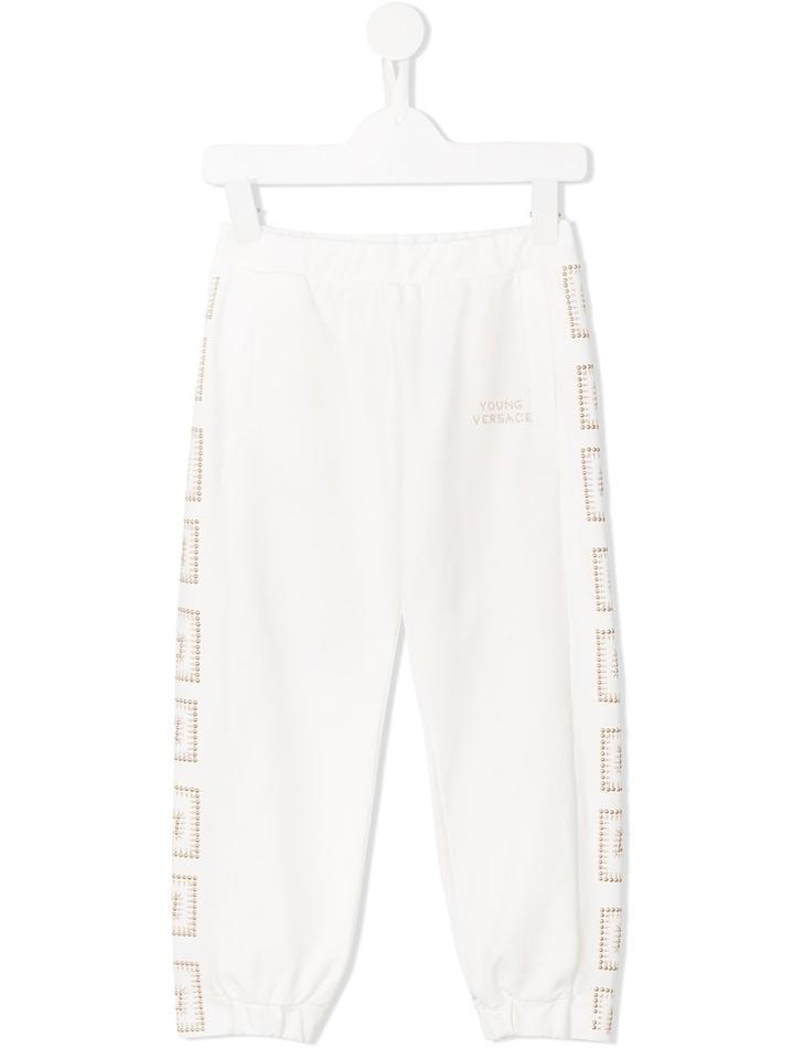 Young Versace Greca Rhinestone Track Pants, Girl's, Size: 8 Yrs, White