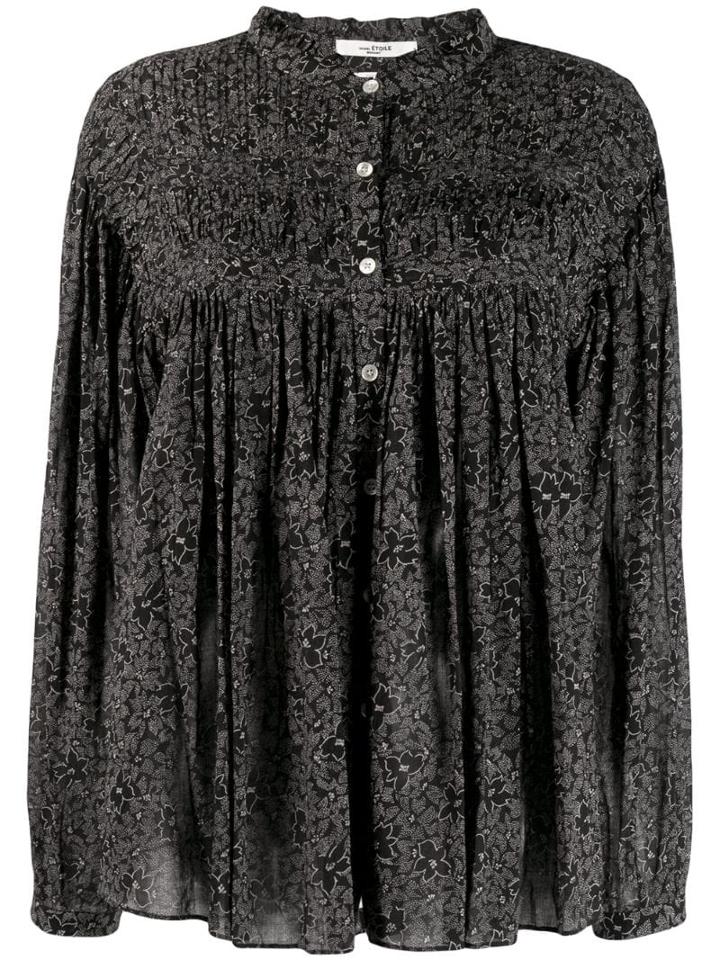 Isabel Marant Étoile Floral Print Peplum Swing Shirt - Black