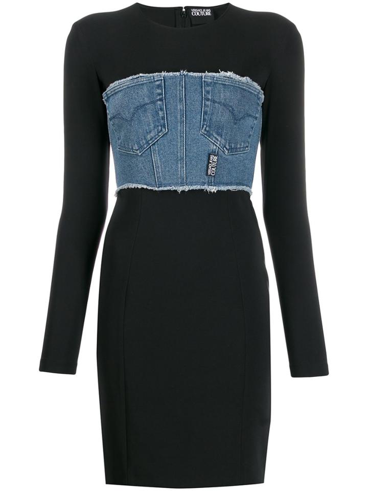 Versace Jeans Couture Denim-panel Fitted Dress - Black