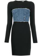 Versace Jeans Couture Denim-panel Fitted Dress - Black