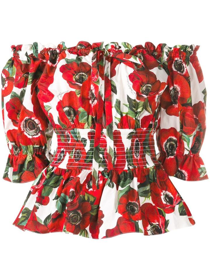 Dolce & Gabbana Off-shoulder Floral Blouse - Red
