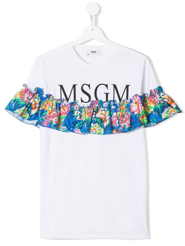Msgm Kids Teen Ruffle Logo T-shirt - White