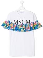 Msgm Kids Teen Ruffle Logo T-shirt - White
