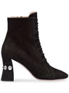 Miu Miu Embellished Heel Ankle Boots - Black