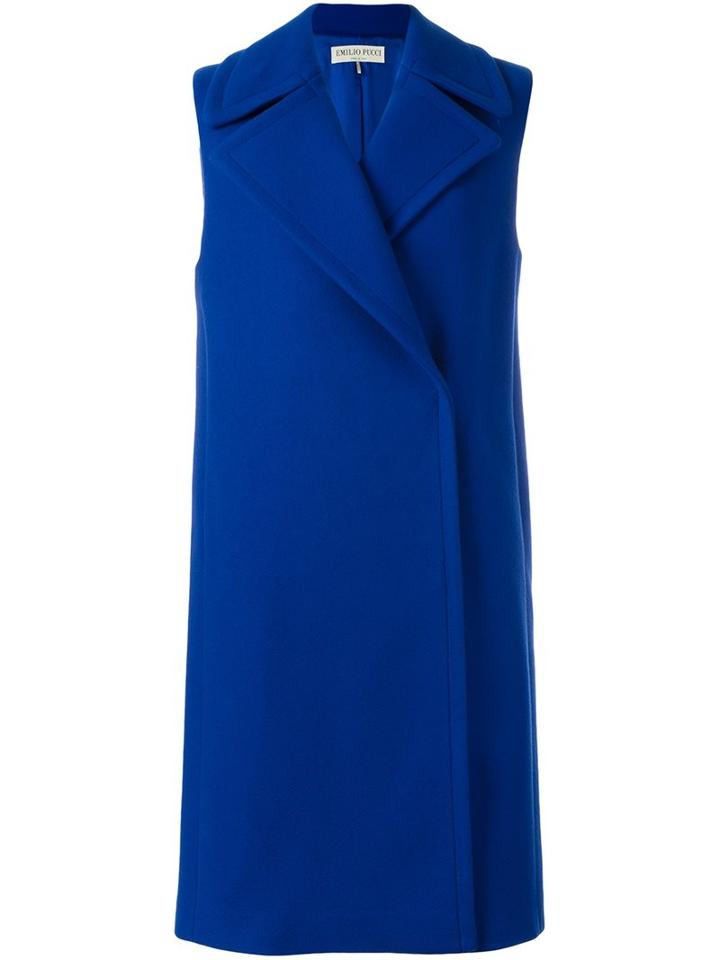 Emilio Pucci Sleeveless Double Breasted Coat, Women's, Size: 40, Blue, Silk/cupro/cashmere/virgin Wool