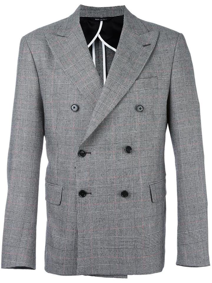 Lc23 Glen Plaid Double-breasted Blazer, Men's, Size: 46, Grey, Wool/viscose